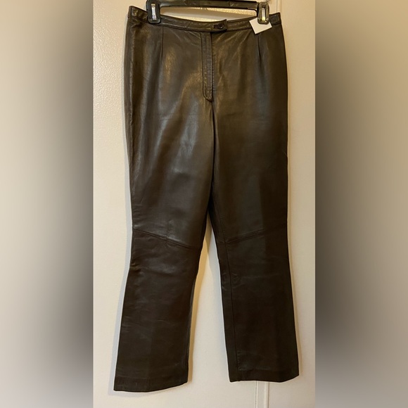 Lord Taylor Brown Lamb Leather Pants Sz 8P High Waist Straight Leg Lined - Picture 1 of 9